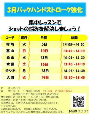 3月マンツーマン＆テーマ別レッスン【TOPインドアステージ亀戸ブログ】