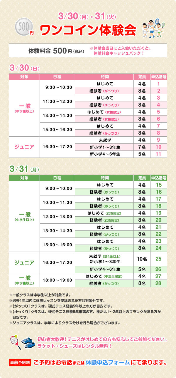 ワンコイン体験会